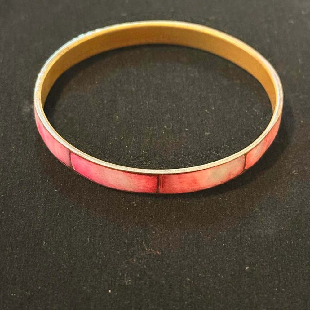 Pink & White Enamel Brass Bangle Bracelet